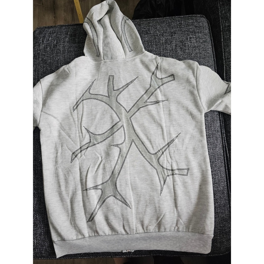 Unbranded Rhinestone Graphic Zip Up Hoodie‎  Small Gray Excellent Streetwear - Picture 4 of 8